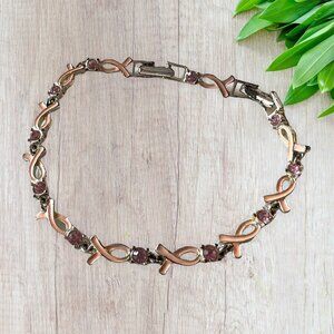 Avon Pink Breast Cancer Ribbon and Stones Bracelet with Fold Over Clasp